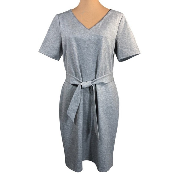 WHBM V Neck Short Sleeve T-Shirt Dress Tie Belt Gray Size Large - Picture 1 of 6